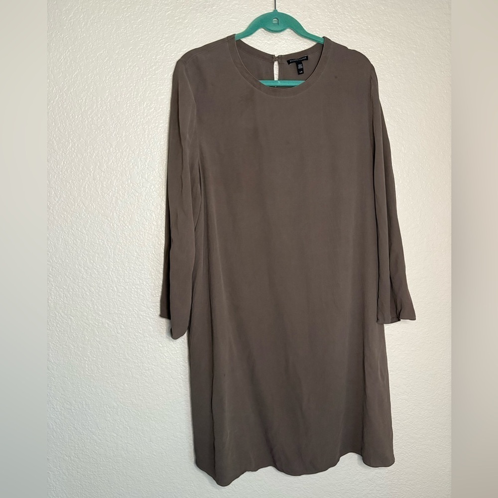 Eileen Fisher 100% Silk Dress Olive Dark Green
